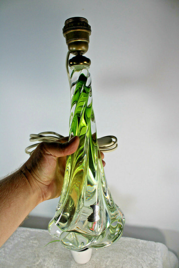 Vintage 1950 Belgian VAL SAINT LAMBERT crystal glass green lamp