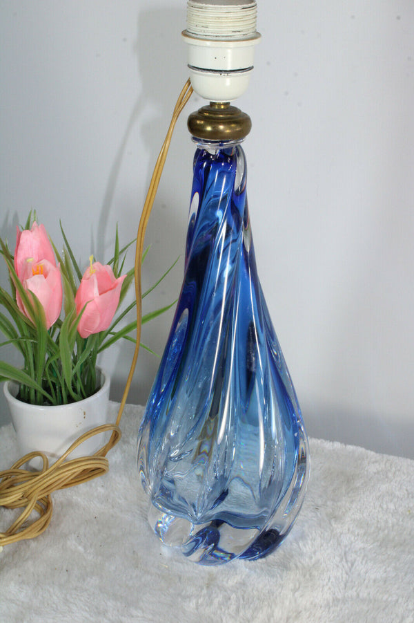 Vintage 1950 Belgian VAL SAINT LAMBERT crystal glass blue lamp