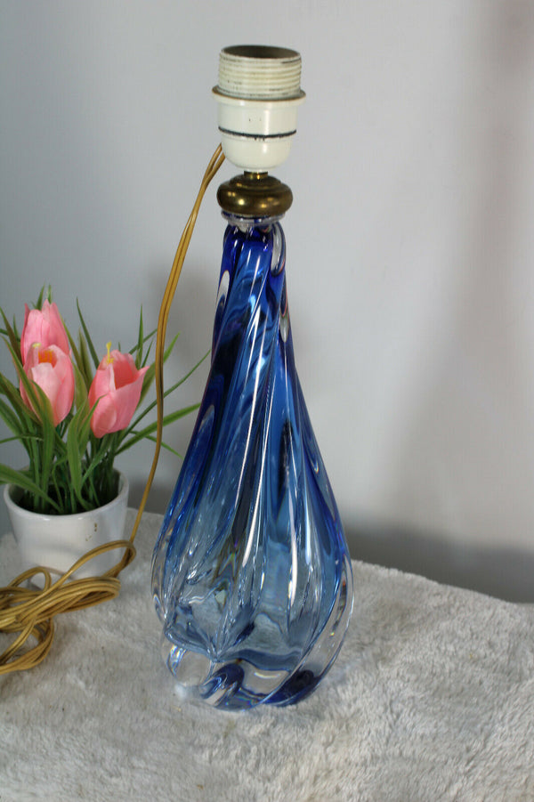 Vintage 1950 Belgian VAL SAINT LAMBERT crystal glass blue lamp