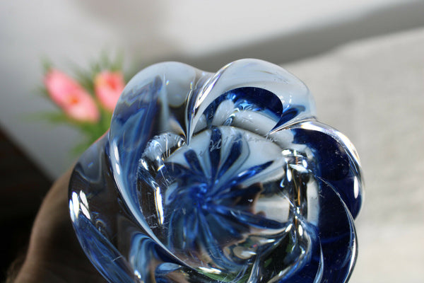 Vintage 1950 Belgian VAL SAINT LAMBERT crystal glass blue lamp
