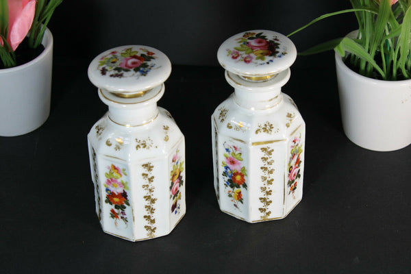 PAIR antique vieux paris porcelain flacons floral