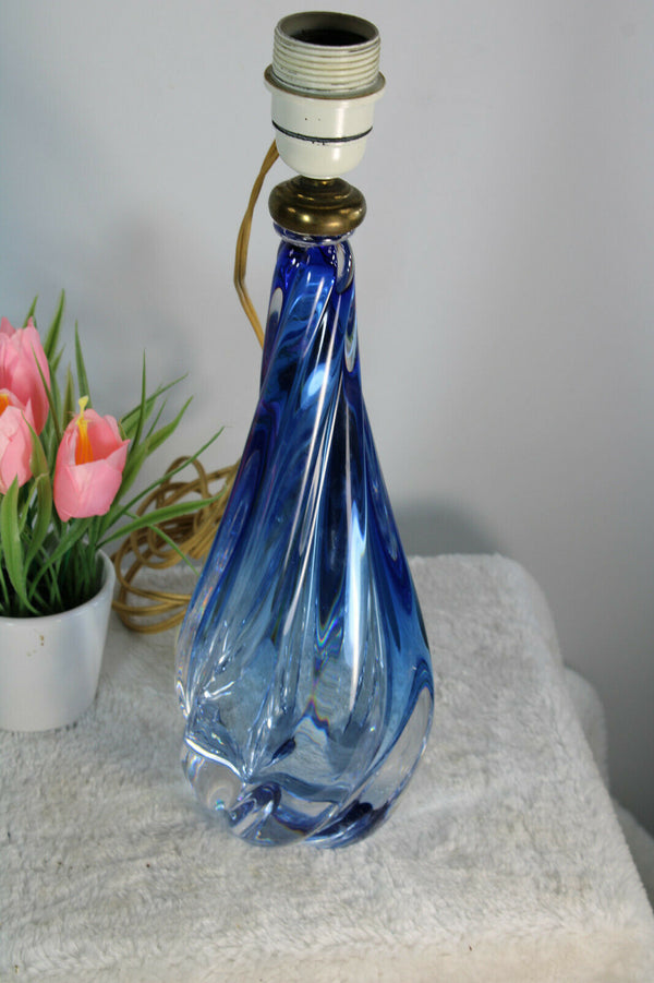 Vintage 1950 Belgian VAL SAINT LAMBERT crystal glass blue lamp