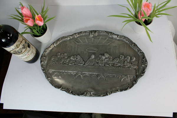 Antique Pewter religious Last supper WAll panel plaque