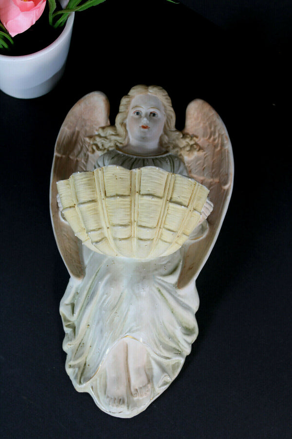 Antique French bisque porcelain angel religious holy water font