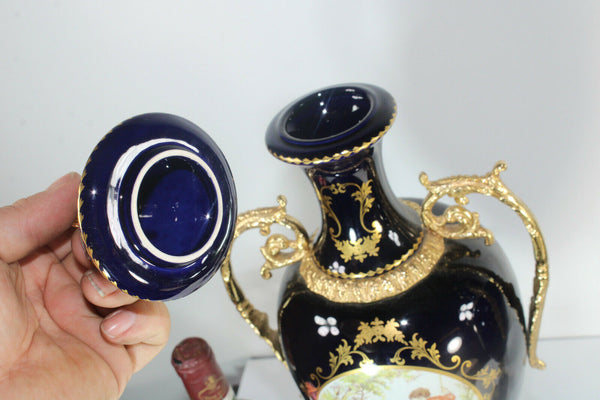 PAIR LArge vintage french Limoges porcelain Cobalt blue vases