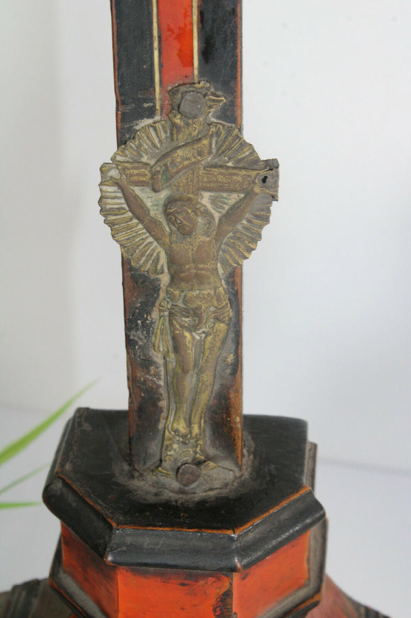 Antique 19thc inlaid wood Crucifix Christ religious french