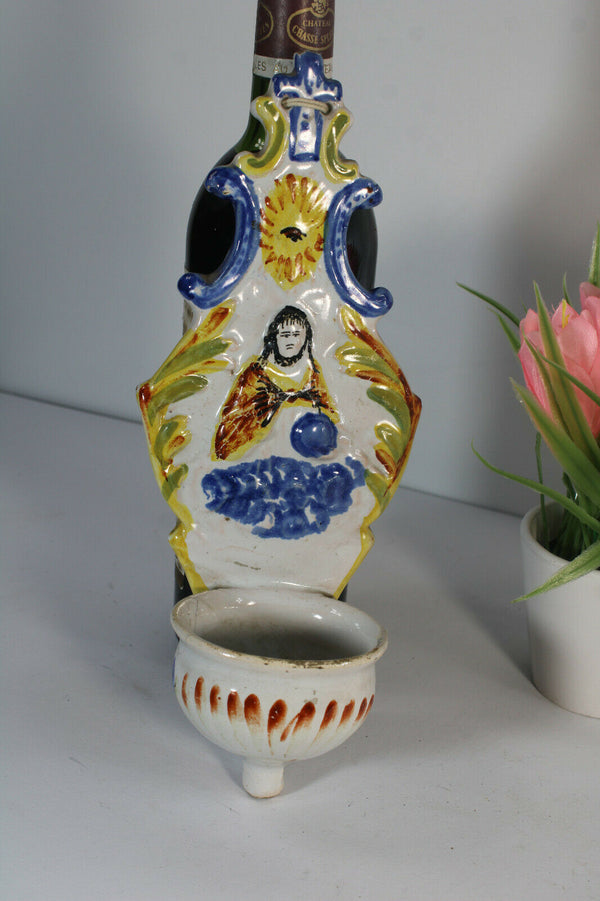 Antique french quimper early 19thc ceramic holy water font religious