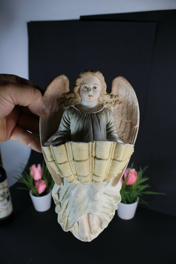 Antique French bisque porcelain angel religious holy water font