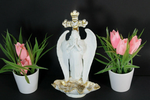 Antique french vieux paris porcelain Archangel holy water font religious rare