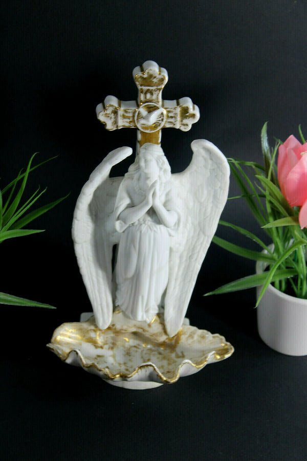 Antique french vieux paris porcelain Archangel holy water font religious rare