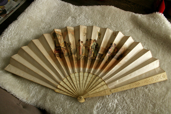 Antique japanese Folding silk Floral Decor Fan signed