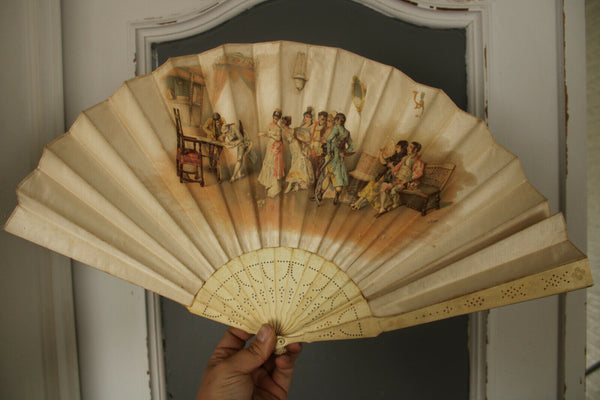 Antique japanese Folding silk Floral Decor Fan signed