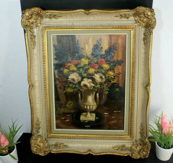 Vintage flanders school Still life flower boucquet oil canvas painting