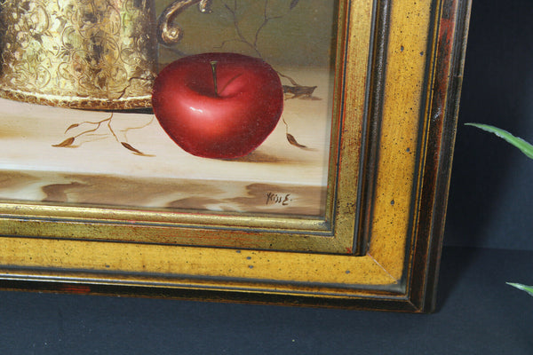 Vintage flanders school Still life oil panel painting Wine