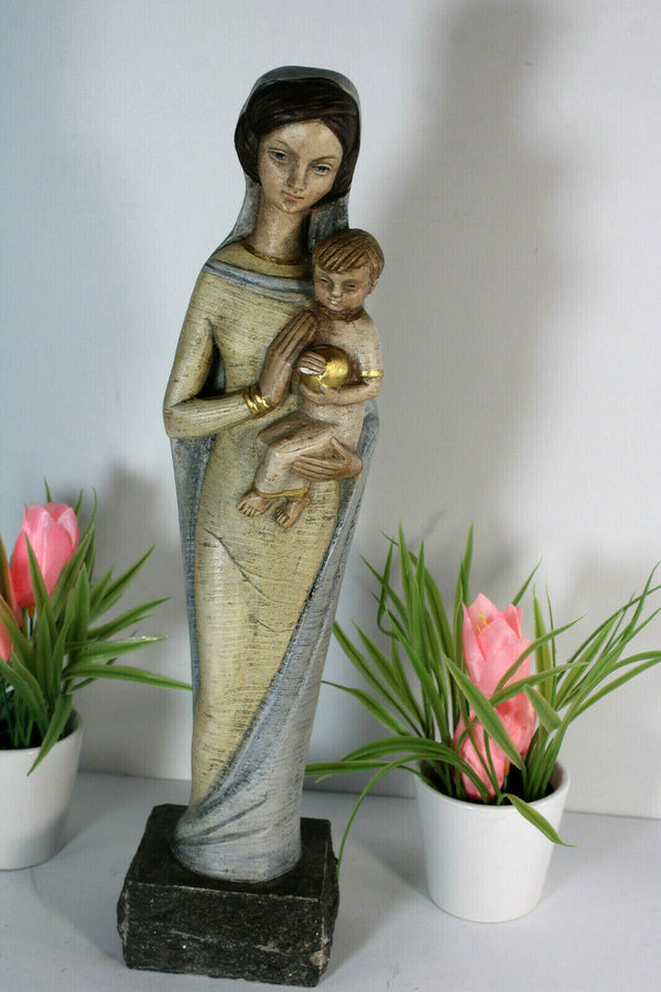 Antique French stoneware madonna child figurine