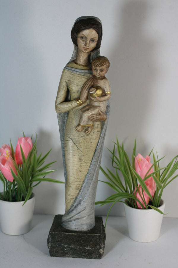 Antique French stoneware madonna child figurine