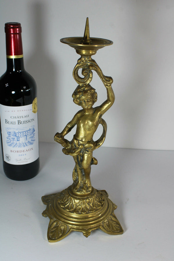 Antique french bronze putti cherub Candle holder candlestick