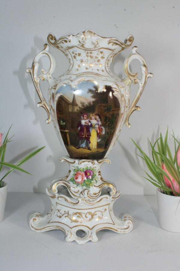 Antique French 19thc vieux paris porcelain hand paint vase