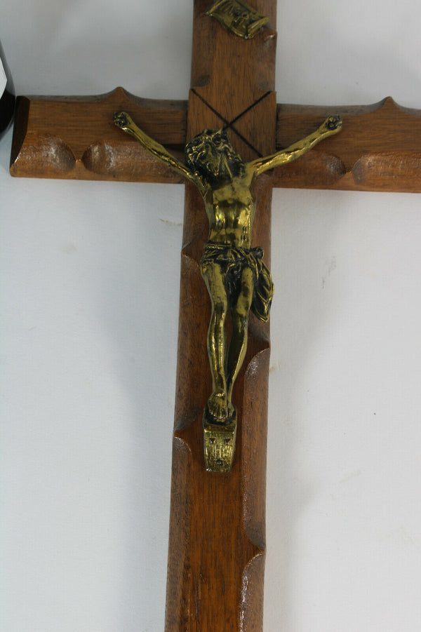 Antique french wood carved metal crucifix