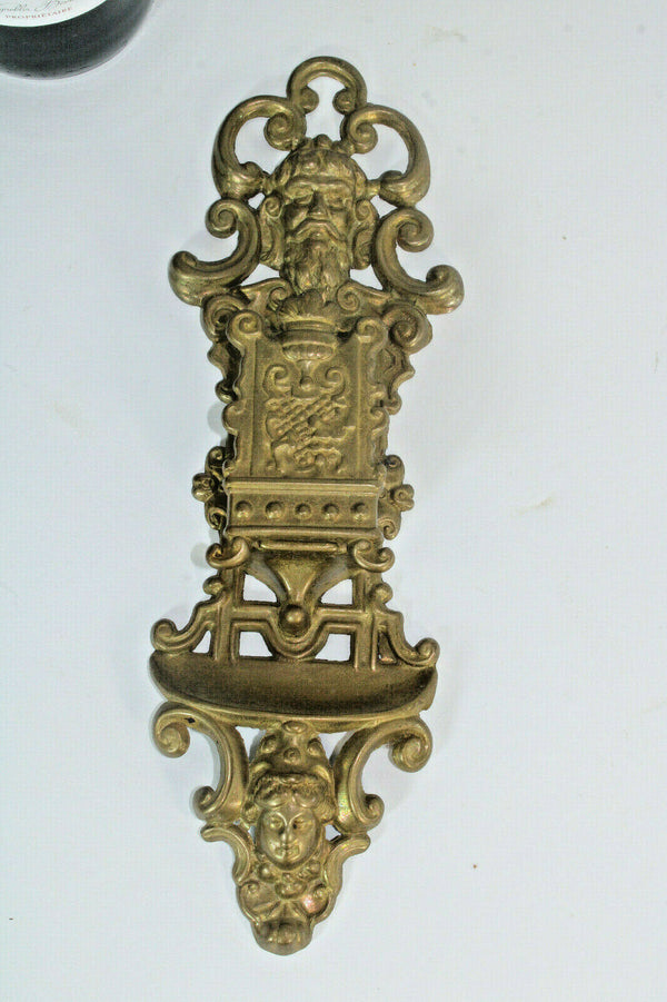 Antique Bronze French Matches wall holder Satyt putti head plaque