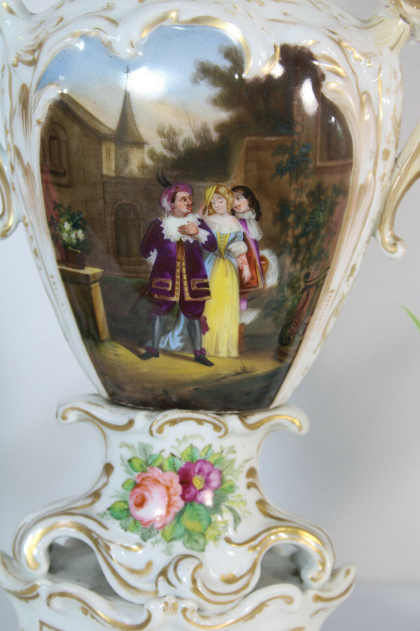 Antique French 19thc vieux paris porcelain hand paint vase