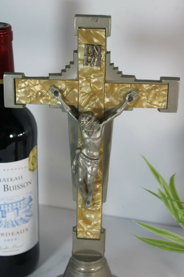 Vintage belgian Spelter metal crucifix cross