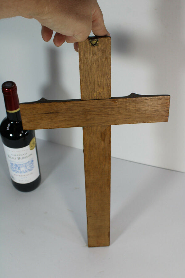 Antique french wood carved metal crucifix