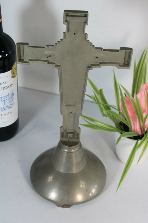 Vintage belgian Spelter metal crucifix cross