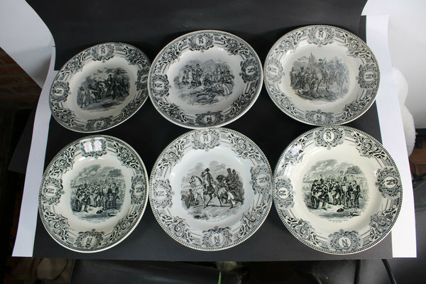 6 Antique boch Freres BFK Belgian ceramic plates napoleon scene battles