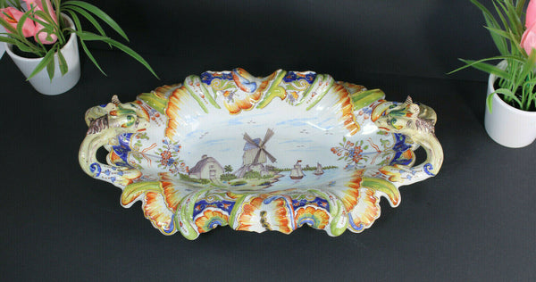 Antique French desvres marked Dragon landscape mill centerpiece bowl tray