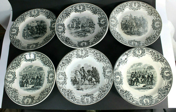 6 Antique boch Freres BFK Belgian ceramic plates napoleon scene battles