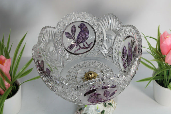 Vintage porcelain crystal glass bowl centerpiece birds 1970