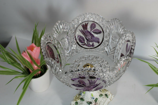 Vintage porcelain crystal glass bowl centerpiece birds 1970