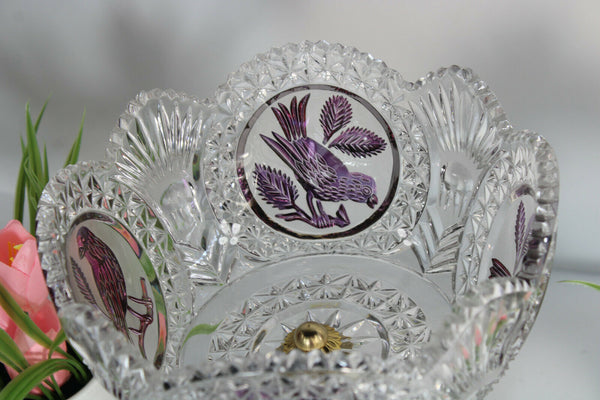 Vintage porcelain crystal glass bowl centerpiece birds 1970