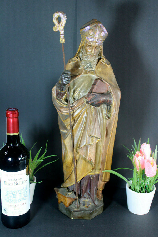 Antique French chalkware statue Saint Eloy Statue bishop religious