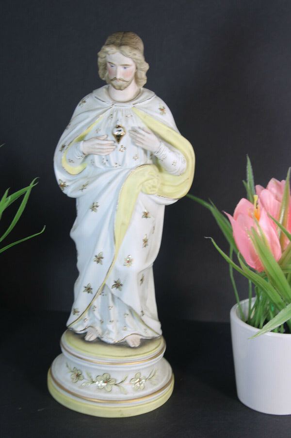 Antique bisque porcelain sacred heart jesus christ statue figurine