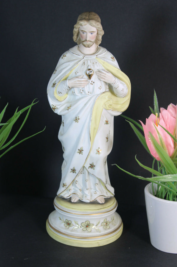 Antique bisque porcelain sacred heart jesus christ statue figurine