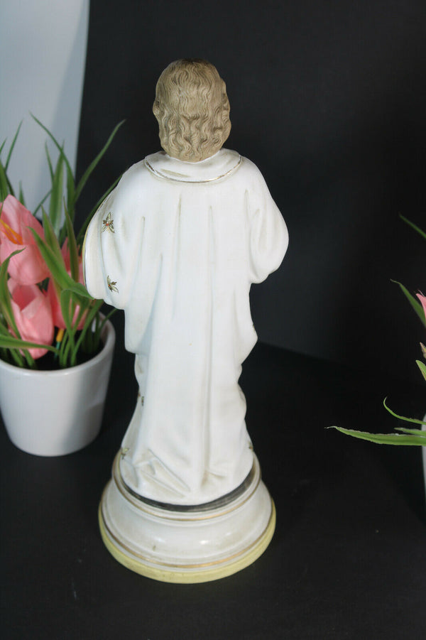 Antique bisque porcelain sacred heart jesus christ statue figurine