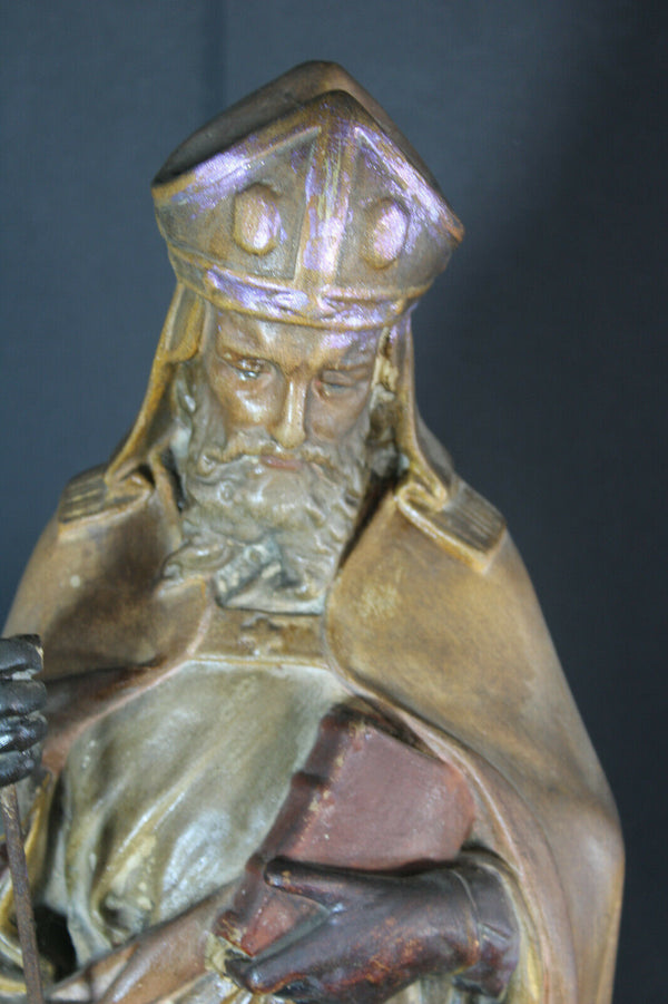 Antique French chalkware statue Saint Eloy Statue bishop religious