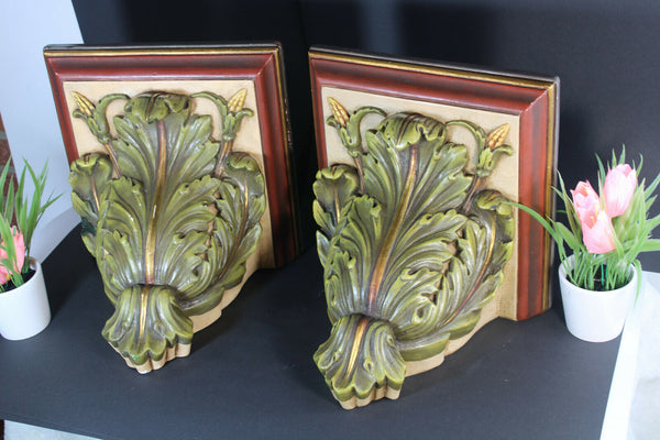 PAIR antique French chalkware church wall consoles corn Floral theme