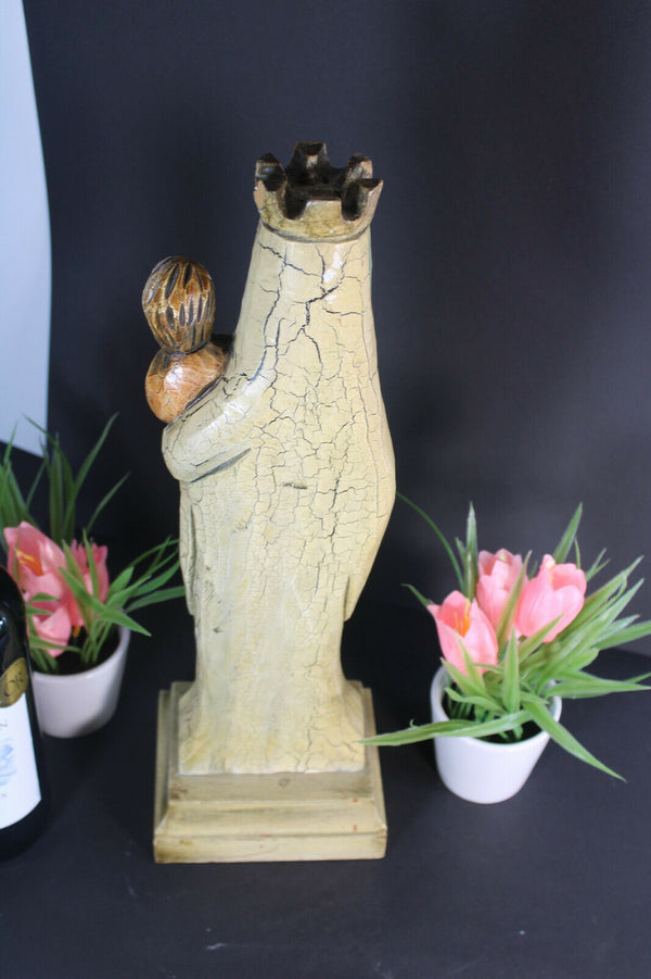 Vintage Southern europe Wood carved polychrome madonna mary statue