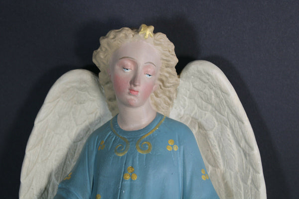 Antique French chalkware wall angel figurine religious