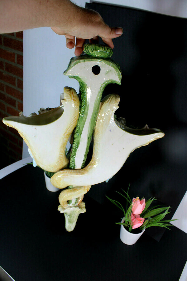 XL capodimonte italian porcelain Wall Vase cornucopia horn butterfly rare