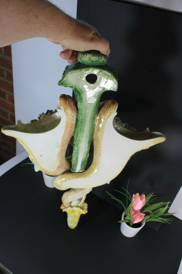 XL capodimonte italian porcelain Wall Vase cornucopia horn butterfly rare