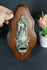 Antique metal wood Holy water font Madonna Montaingu statue