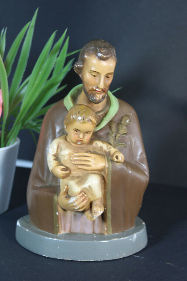 Antique chalkware joseph jesus bust figurine statue religious