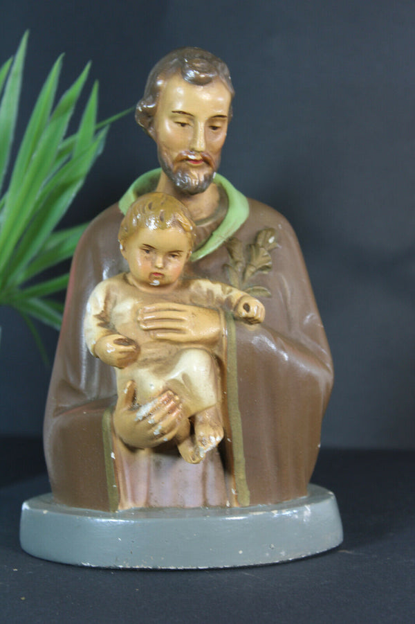 Antique chalkware joseph jesus bust figurine statue religious