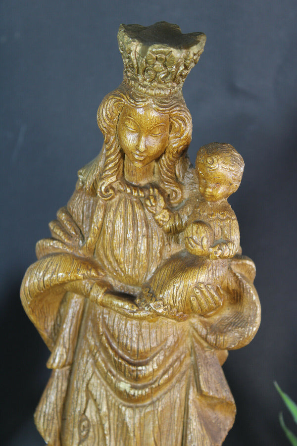 Antique chalkware Merlini signed Madonna figurine statue religious snake