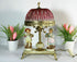 Vintage porcelain figurine glass shade table lamp onyx marble base