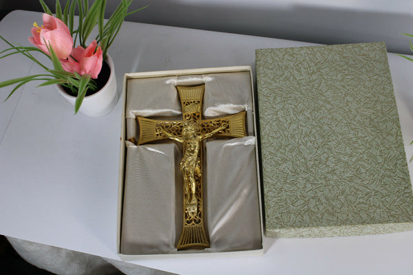 Vintage french brass crucifix cross in box religious